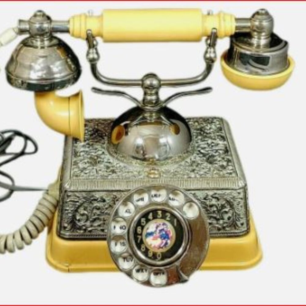 Vtg Hollywood Regency Rotary Phone Embossed Silver Plated